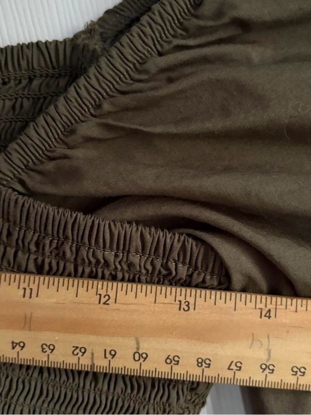 Express Olive Green Smocked Babydoll Dress Puff Sleeve - Picture 6 of 7